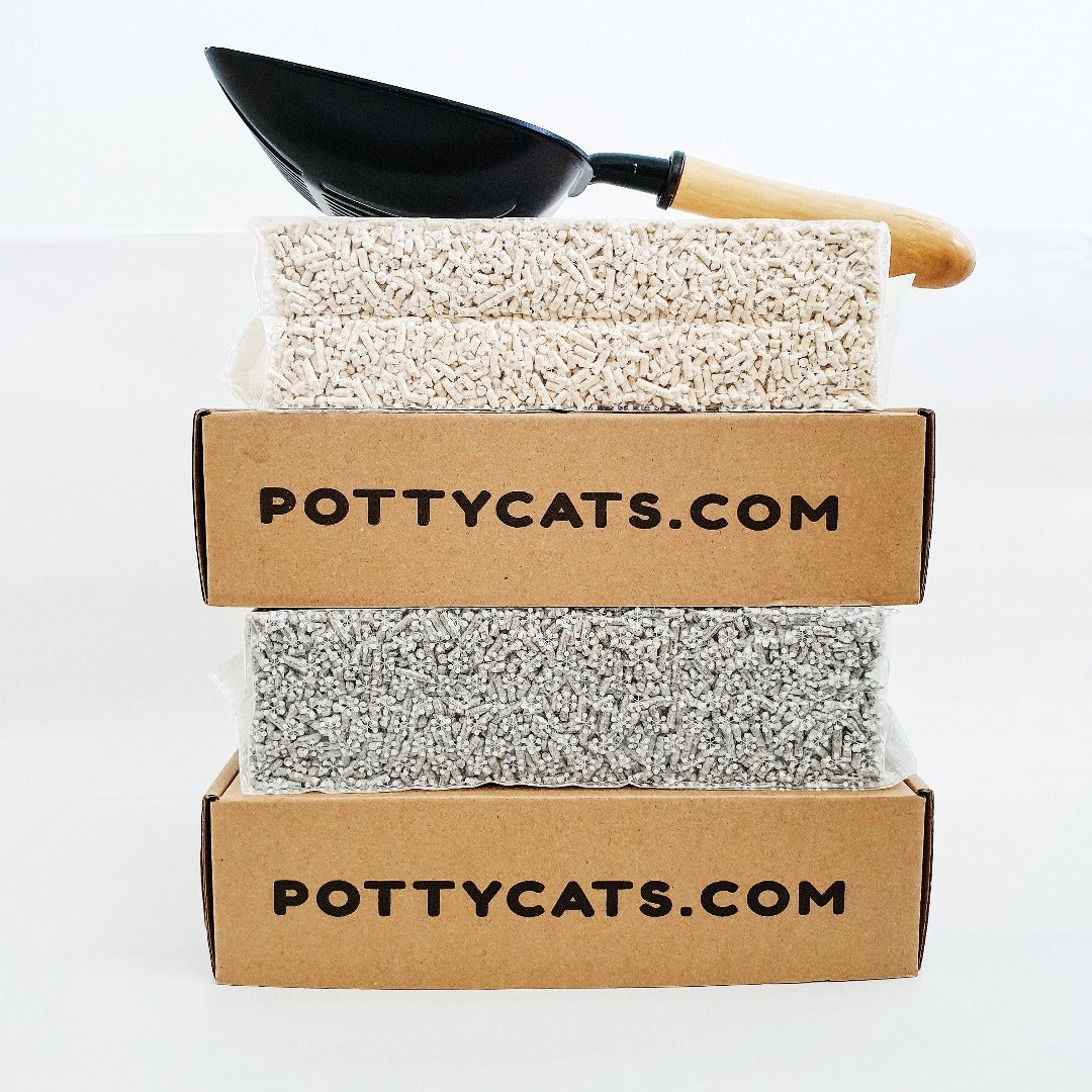 Pottycats natural cat litter starter kit mix soy tofu and charcoal