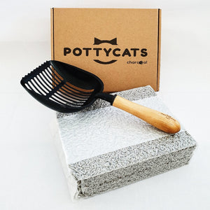 Pottycats natural cat litter starter kit in charcoal