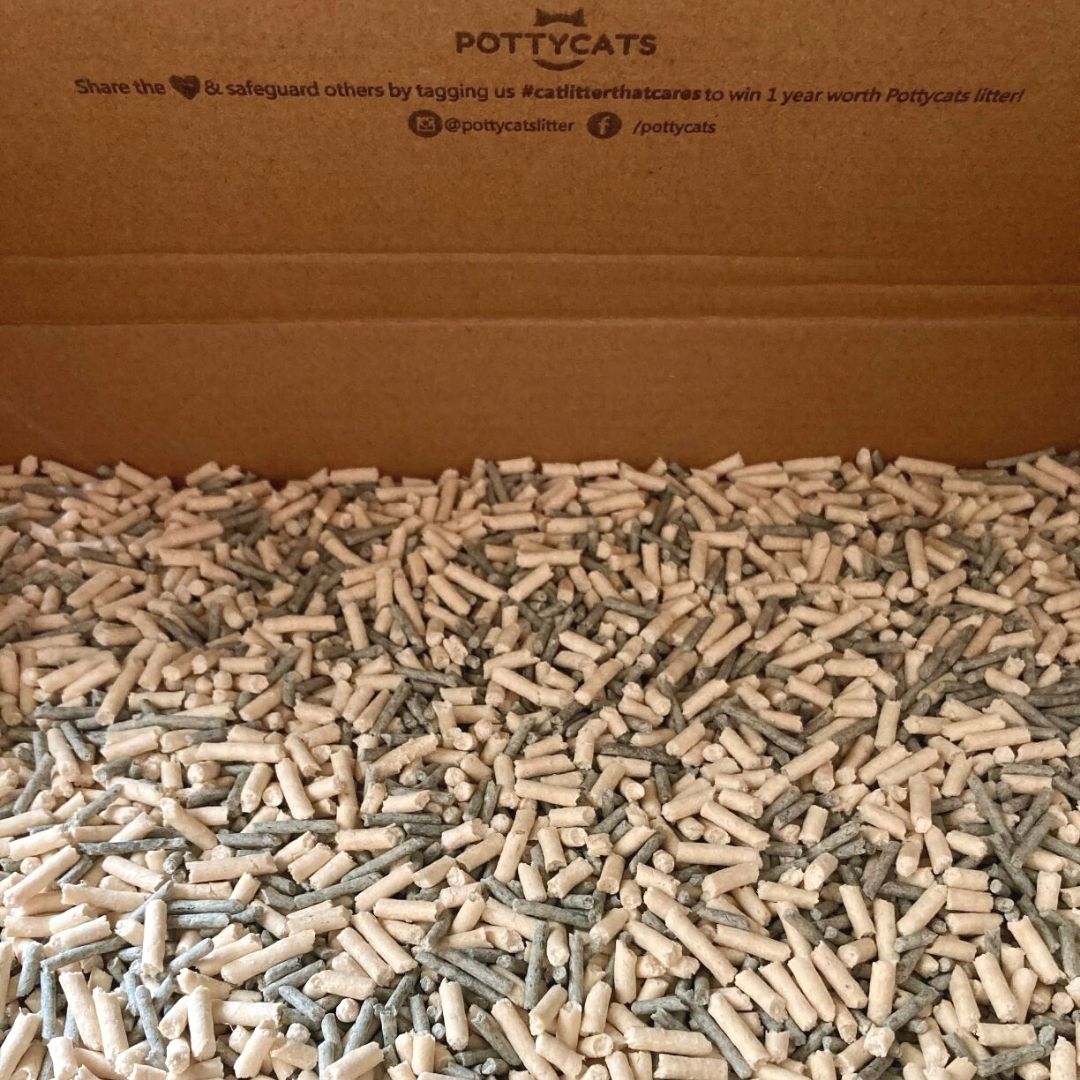 Pottycats natural cat litter in Original soya/tofu mix with Charcoal
